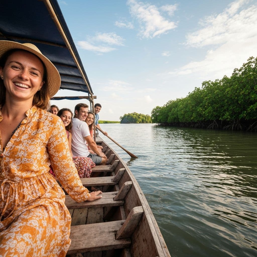 Boat crossing the River Gambia