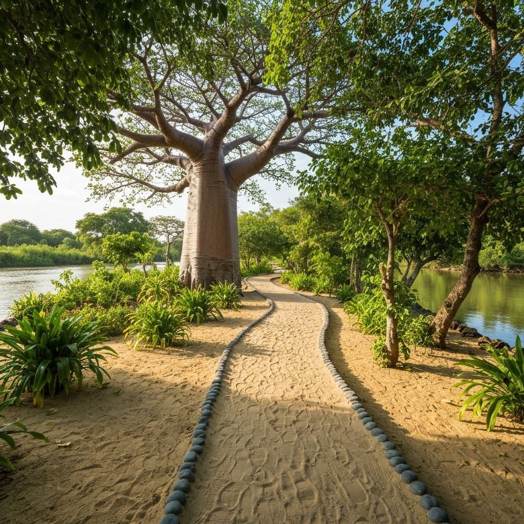 Shaded island walkway