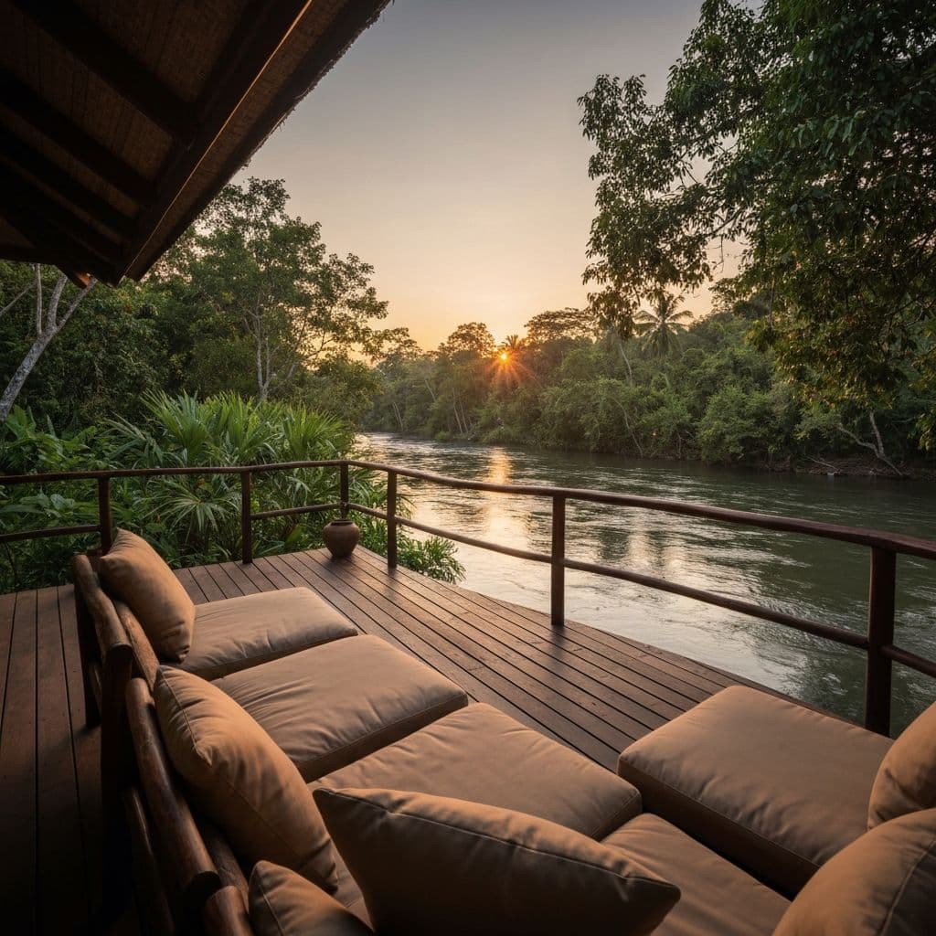 River deck at sunset